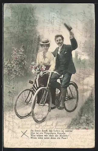 AK Paar radelt zu zweit durchs Leben, Fahrrad