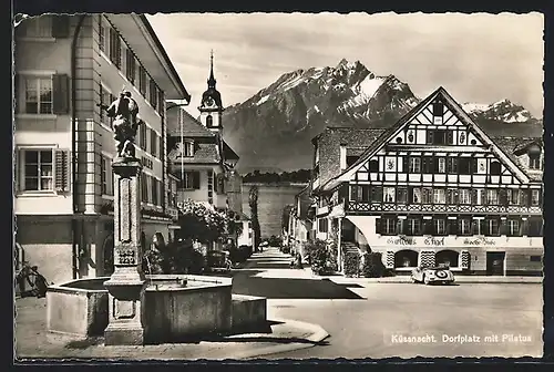 AK Küssnacht, Dorfplatz mit Gasthaus Engel und Pilatus