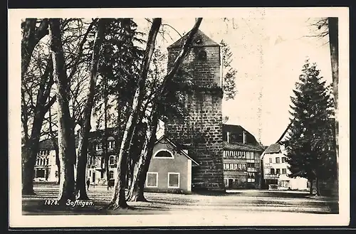 AK Zofingen, kleine Strassenpartie m. Blick auf einen Turm