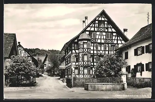 AK Ober-Stammheim, Strassenpartie mit Fachwerkhaus