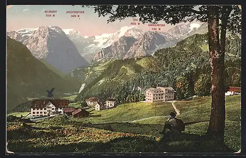 AK Braunwald ob Linthal, Sanatorium & Hotel Pension Niederschlacht mit Selbsanft, Tödi und Kammerstock