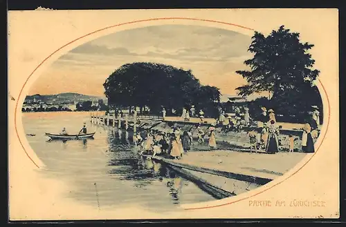 AK Zürich, Partie am Zürichsee mit Boot