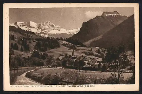 AK Reichenbach /Lötschbergbahn, Ortspartie mit Blüemlisalp