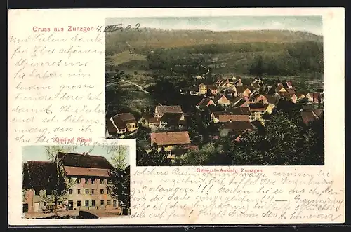 AK Zunzgen, Gasthof Rössli, Ortsansicht aus der Vogelschau