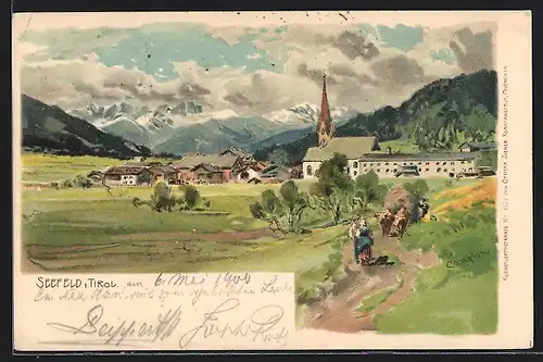 Künstler-AK Edward Theodore Compton: Seefeld, Ortsansicht mit Kirche