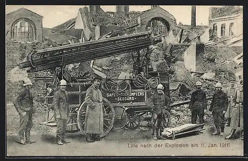 AK Lille, Feuerwehr nach der Explosion am 11. Januar 1916