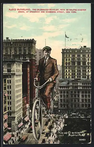 AK New York, Broadway and Chambers Street, Floyd McFarland the celebrated Bicyclist