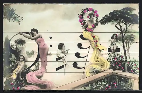 AK Frauen und Kinder mit Musiknoten