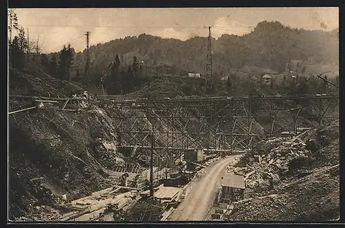 AK Rempen, Kraftwerk Wäggithal, Baustelle Staumauer II taleinwärts gesehen