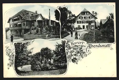 Passepartout-AK Abendsmatt, Hotel-Pension Kurort Abendsmatt mit Gästen und Garten