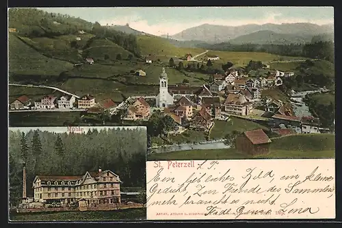 AK St. Peterzell, Mühle, Gesamtansicht mit Fluss und Umgebung