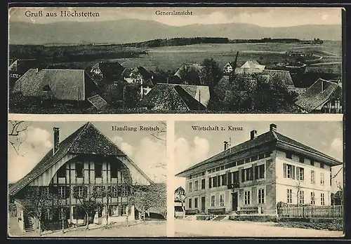 AK Höchstetten, Gasthaus Wirtschaft zum Kreuz, Handlung Rentsch, Teilansicht mit Fernblick