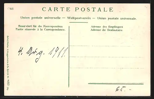 Passepartout-Lithographie Finhaut, Gesamtansicht mit Viadukt, Schweizer Briefmarken und Wappen, Posthorn