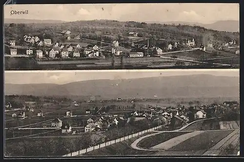 AK Oberwil, Panorama, Teilansicht mit Strassenpartie