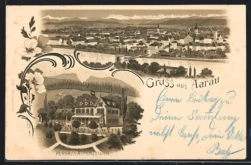 Lithographie Aarau, Kurhaus Alpenzeiger, Teilansicht