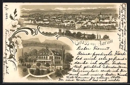 Lithographie Aarau, Kurhaus Alpenzeiger, Teilansicht