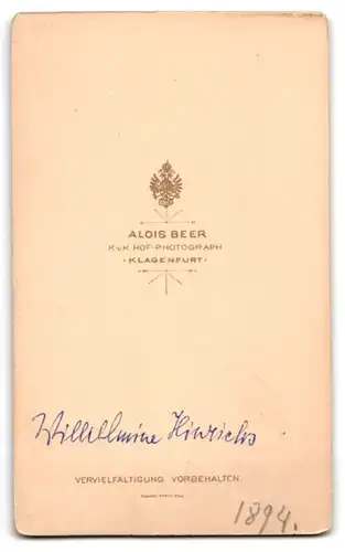 Fotografie Alois Beer, Klagenfurt, Wilhelmine Hinrichs im Rüschenkleid
