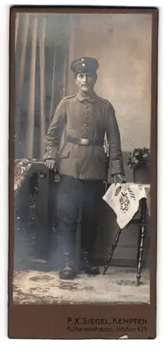 Fotografie F. X. Siegel, Kempten, bayrischer Soldat in Uniform Rgt. 20 mit Bajonett