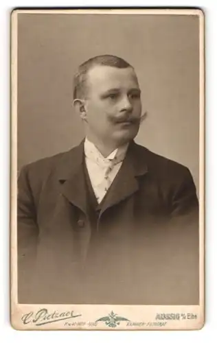 Fotografie C. Pietzner, Aussig a. E., Portrait Herr Hankel im Anzug mit Mustasch