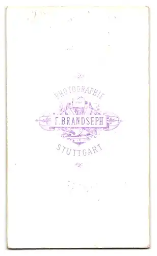 Fotografie F. Brandseph, Stuttgart, Mädchen Elisa im dunklen Kleid am Sessel lehnend