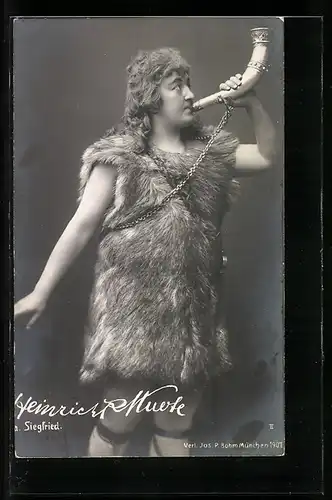 AK Opernsänger Heinrich Knote mit Horn als Siegfried