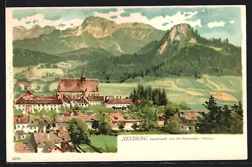 Lithographie Neuberg, Teilansicht mit der Schneealpe