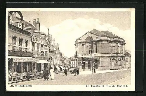 AK Mamers, le Théatre et Rue du 115. R. I.
