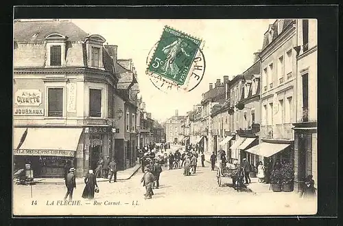 AK La Fléche, Rue Carnot et Café a la Civette