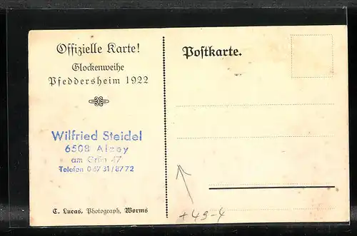 AK Pfeddersheim, Glockenweihe 1922