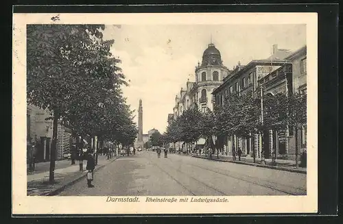 AK Darmstadt, Rheinstrasse mit Ludwigssäule