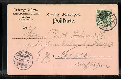 Lithographie Bremen, Ratskeller, Innenansicht, Rathaus