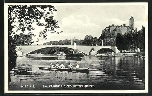 AK Halle a. S., Saalepartie a. d. Cröllwitzer Brücke