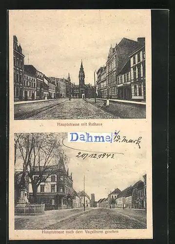 AK Dahme, Hauptstrasse mit Rathaus, Hauptstrasse mit Blick zum Vogelturm