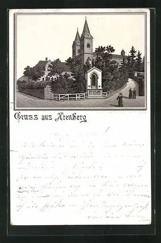 Lithographie Arenberg, Blick zur Kirche