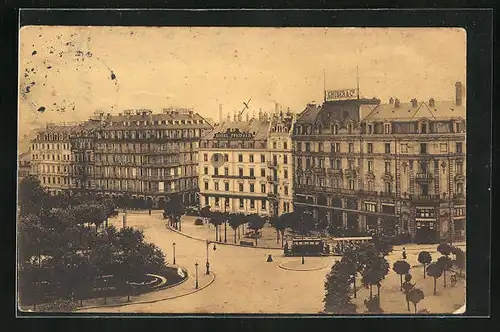 AK Strassburg, Bahnhofsplatz mit Strassenbahn