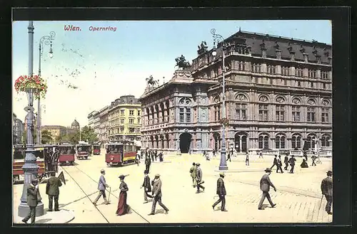 AK Wien, Strassenbahnen auf dem Opernring