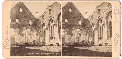 Stereo-Fotografie Ansicht Villers-la-Ville, Abbaye de Villiers, le réfectoire