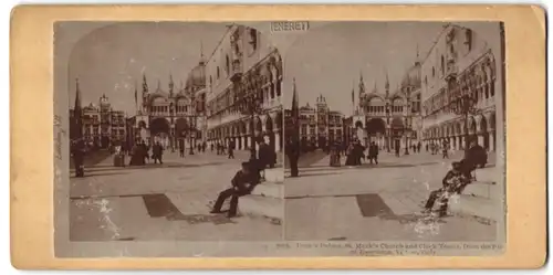 Stereo-Fotografie Gustav Hentze, Halberstadt, Ansicht Venezia / Venice, Doge's Palace, St. Mark's Church and Clock Tower
