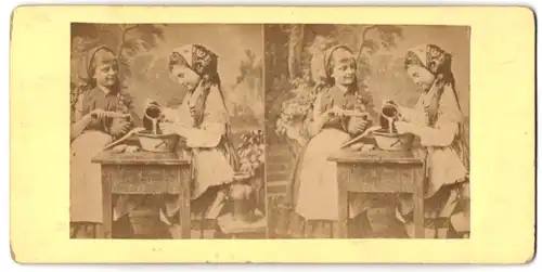 Stereo-Fotografie Kinder beim Zubereiten einer Mahlzeit