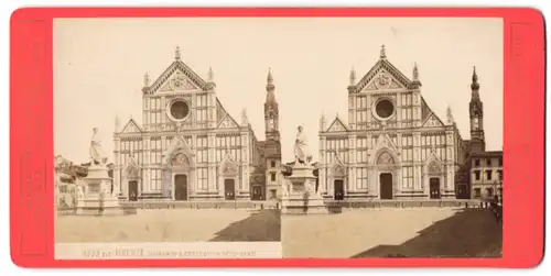 Stereo-Fotografie G. Brogi, Ansicht Firenze, Chiesa di S. Croce Colla stodi Dante