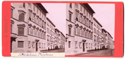Stereo-Fotografie G. Brogi, Ansicht Firenze, Casa della Morte G. B. Nicolini, Via Carcour, Sterbehaus Nicolinis