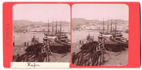 Stereo-Fotografie G. Brogi, Firenze, Ansicht Napoli, Hafen mit Segelschiffen