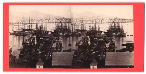 Stereo-Fotografie Ansicht Genova, Segelschiffe im Hafen