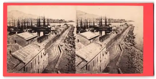 Stereo-Fotografie Ansicht Genova, Blick zum Hafen mit Segelschiffen