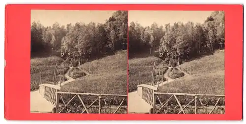 Stereo-Fotografie Ansicht Kirchberg, Partie an der Mineralquelle