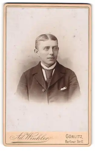Fotografie Ad. Winkler, Görlitz, Portrait junger Herr in Anzug mit Krawatte