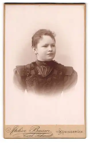 Fotografie Atelier Baum, Königsbrück, Portrait Fräulein mit zusammengebundenem Haar