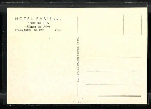 Künstler-AK Bordighera, Ansicht vom Hotel Paris