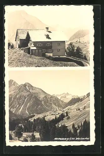 AK Mittelberg i. kl. Walsertal, Berghütte und Ortspanorama