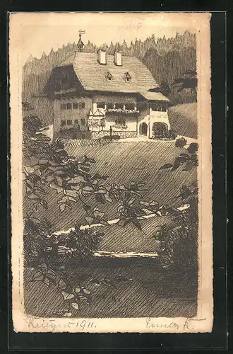 Künstler-AK Lambach, Haus am Waldrand